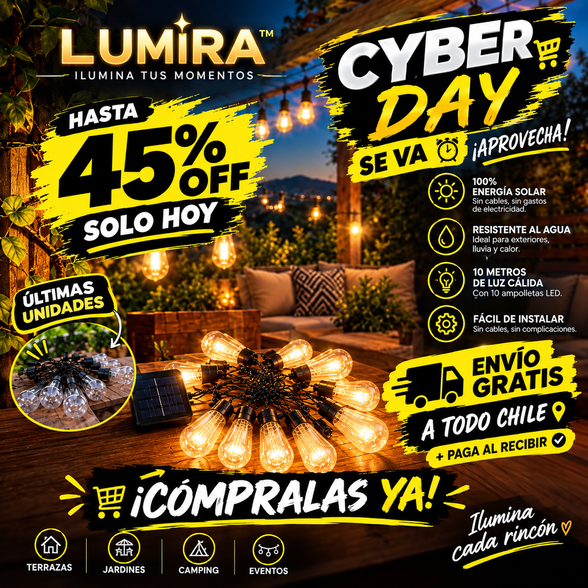LUMIRA™ Guirnalda Solar 10M 10 Ampolletas
